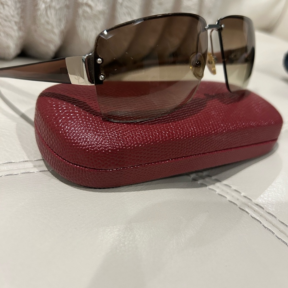 YSL Yves Saint Laurent Brown Sunglasses with Red Case EUC